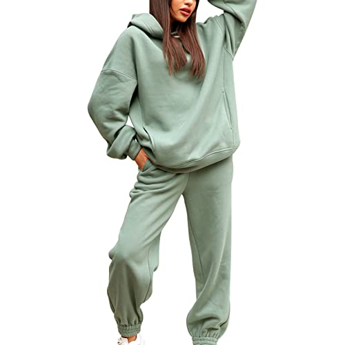 BYYLECL Conjunto de sudaderas con capucha para mujer, de manga larga, color sólido, sudadera y pantalones deportivos, trajes deportivos, traje suelto de otoño para mujer, trajes de ocio de gran