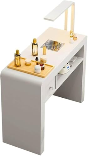 Estación de mesa de manicura con colector de polvo y lámpara LED, escritorio de belleza de uñas con cajones de almacenamiento