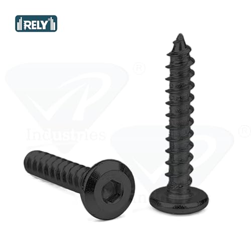 Image of Rely⇒VP INDUSTRIES (Pcs-25) M5.5x35 mm Allen JCB Head Self-Tapping Screw - Black Zinc Flat Head Furniture Bolt for Wood Boards, Cabinets, Cupboards & Chairs