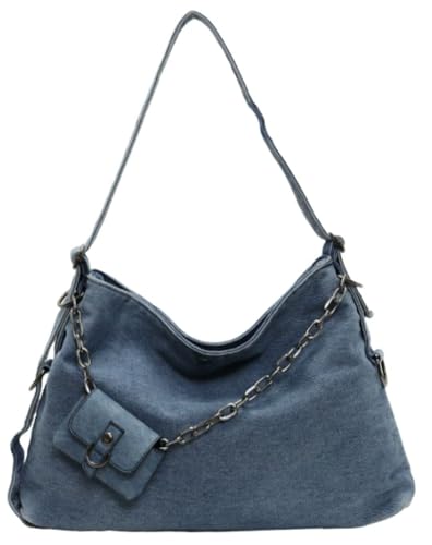 Denim Tote Crossbody Bag for Women Fashion Hobo Tote Shoulder Bag Large Capacity Retro Purse for Daily Use