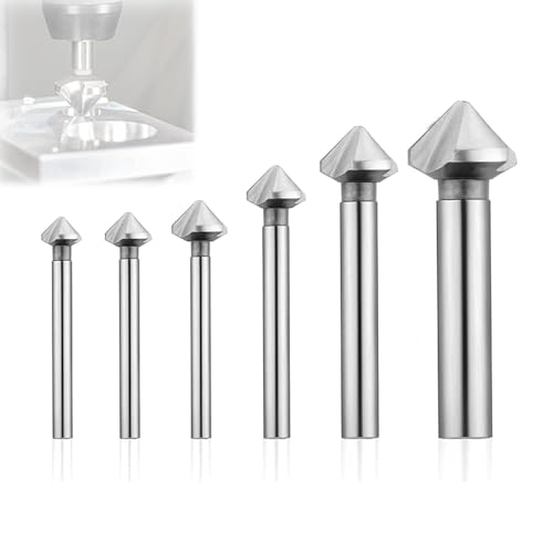 GVSS 6 Pièces Fraise à Chanfreiner HSS - Foret Conique 90°, Foret à Fraiser, Fraise à Noyer, pour Bois, Métal et PVC, Dimensions 6,3/8,3/10,4/12,4/16,5/20,5mm