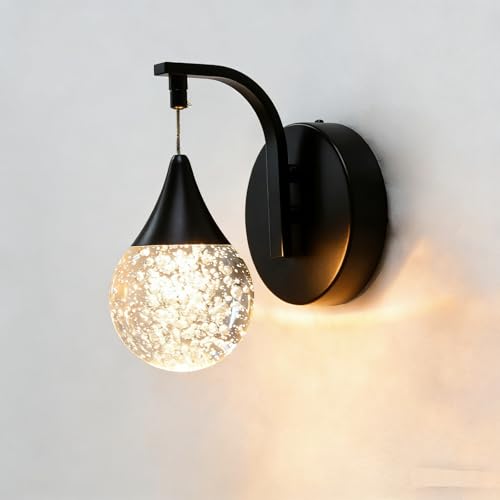 Image of Crystal Wall Sconce Indoor, Bubble Modern Wall Sconces, Dimmable 5W LED Wall Light for Bedroom Bathroom Living Room Dining Room Hallway, Black