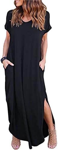 Zilcremo Women Casual Dress Tie Dye/Floral Short Sleeve Summer Loose Maxi Dresses with Pockets