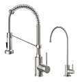 KRAUS Bolden Commercial Style Pull-Down Kitchen Faucet and Purita Water Filter Faucet Combo in Spot Free Stainless Steel, KPF-1610-FF-100SFS