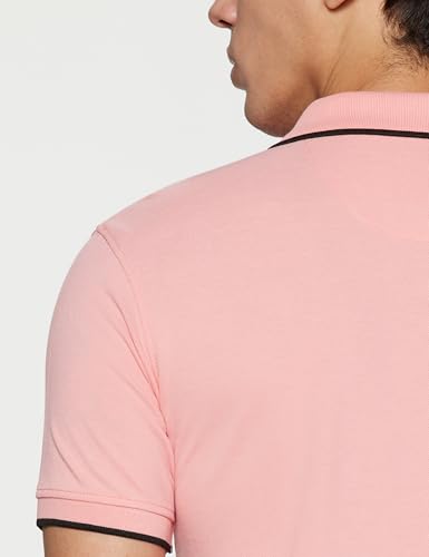 Image of Peter England Men's Snug Fit Solid Polo T-Shirt with Coloured Collar Tipping| Cotton Rich| Premium Pique Weave