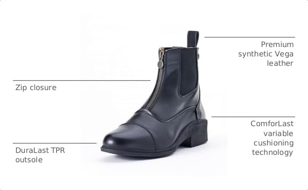 Image of Ovation Women's Lightweight Stylish Equestrian Horse Riding Ankle Length Synthetic Vega Leather Quantum Zip Paddock Boots