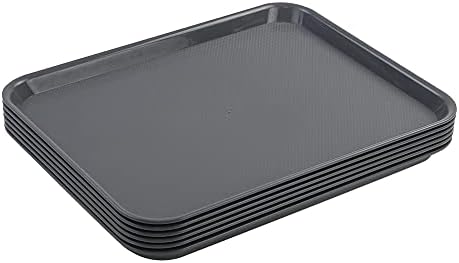 Vcansay Larger Plastic Fast Food Restaurant Serving Trays, Deep Grey, 6 Packs