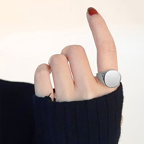 Myneney Stainless Steel Round Shape Signet Style Classical Simple Plain Wedding Engagement Statement Rings (Silver, 6) #TOP2