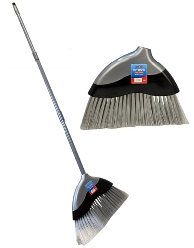 Soft Angle Broom with 1.2m Stick | 3 Section Long Handle | Adjustable Sweeping Brush for Indoor Kitchen Lobby Office Pet Hair | Soft Bristle Corn Broom Floor Brush (Gray Handle) - By Best House