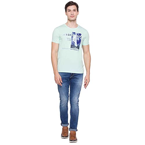 Image of Spykar Mens Cotton ICE Green Printed T-Shirt