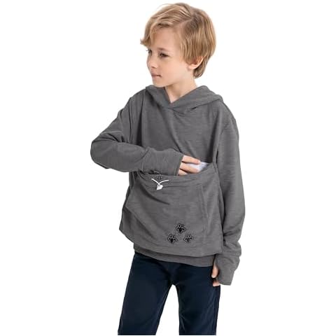 ALYC Boys Girls Hoodies,Pet Holder Cat Dog Large Pouch Carriers Pullover Long Sleeve Cat Ear Sweatshirt (Dark Grey, 140/(6Y-7Y)) Cover