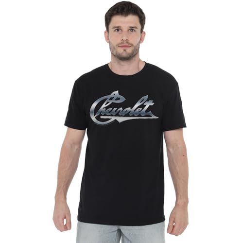 T-Shirt Mixte Chevrolet Chrome Vintage Bowtie Noir en Coton confortable