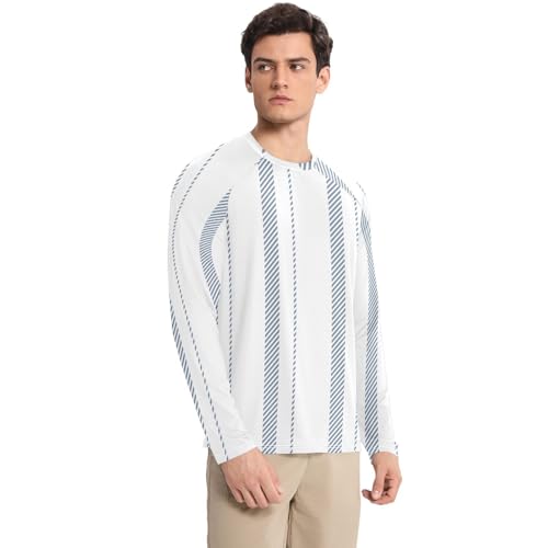 Stripe Blue White UPF 50+ Sun Shirts for Men Comfortable Loose Mens Sun Shirts Protection Long Sleeve Summer3