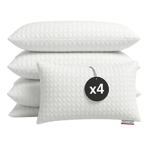 cuscini fiber - 4 Cuscini Letto Matrimoniale 45x75cm, Guanciale Letto con Fodera Massaggiante Soft, Cuscini Antiacaro Anallergico, Morbida Imbottitura in Fibra di Poliestere Made in Italy