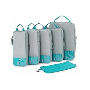 BAGSMART 2/4/6-Piece Compression Packing Cubes Set for Suitcases Backpack, Travel Organisers Bags for Luggage, Holiday Travel Essentials Accessories, Lake Blue