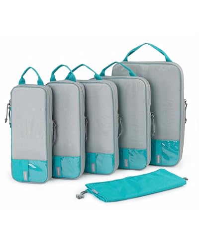 BAGSMART 2/4/6-Piece Compression Packing Cubes Set for Suitcases Backpack, Travel Organisers Bags for Luggage, Holiday Travel Essentials Accessories, Lake Blue