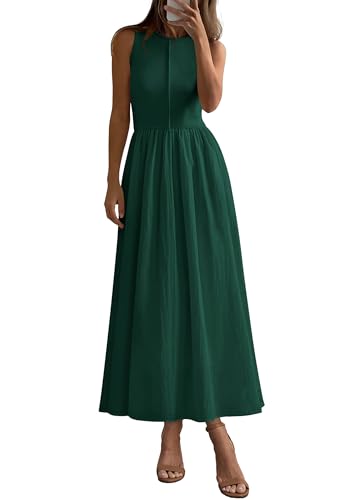 Image of PRETTYGARDEN Maxi Dresses for Women 2026 Summer Casual Sleeveless Patchwork Flowy Vacation Sundress Knit Long Work Tank Dress