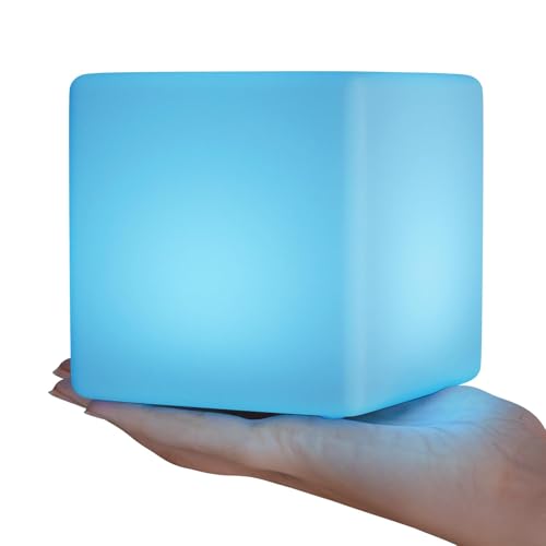 Image of FUYO 8 inch LED Light Cube with Remote Waterproof Light Up Cube Chair, 16 RGB Colors LED Table for Kids Night Light, Glow Cube for Indoor Outdoor Home Patio Party (White-8 inch)