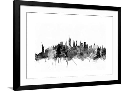 ART.COM Wall Art Print New York City Skyline on Black Frame by Michael Tompsett, 44" x 32"