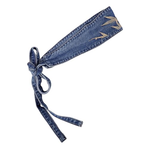 Ceinture Corset en Denim Broderie Feuille Accessoire Haute Qualité