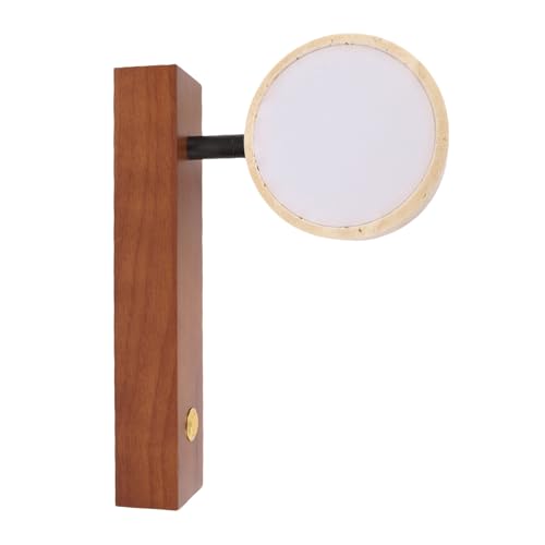 TIKATARER Aplique de Pared Giratorio de Piedra, Lámpara de Pared de ángulo Ajustable con Interruptor de Llave, Luz Cálida LED y Base de Madera Maciza, Lámpara Estilo Granja para Dormitorio, Sala de
