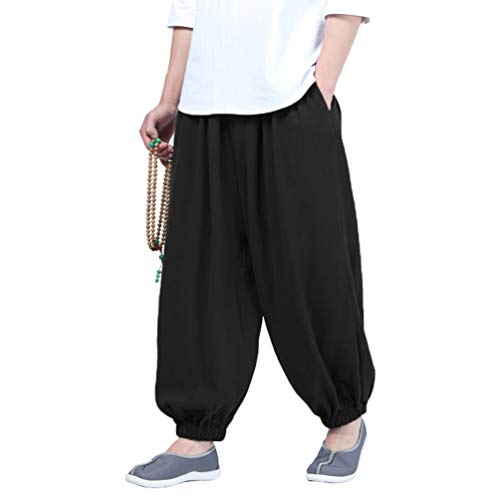 HAORUN Men Pants Kung Fu Regular Fit Wide Leg Baggy Loose Trousers Casual