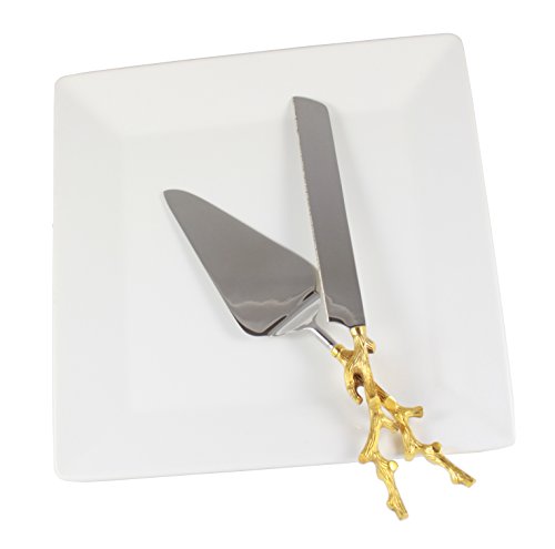 Rs Accessories Llc Server Set, Cake, Pie, Desert Flatware Set, Tree Branch Design, 2-Piece 18/10 Stainless Steel With Brass Handles (Light Antique Gold Finish)… #TOP5