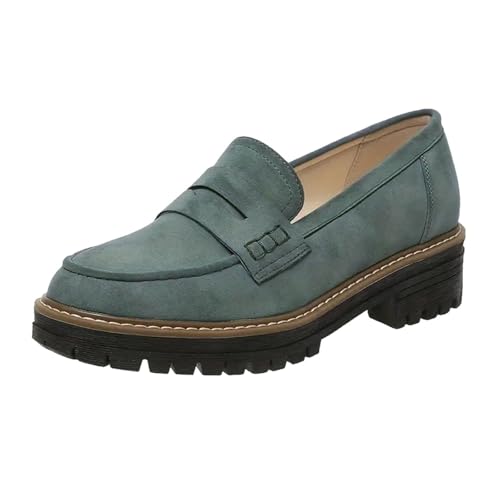 KAJXZ Loafer Shoes for Women Platform Chunky Penny Loafers Comfortable Dressy Platform Shoes Casual Slip On Loafer Flats Fashion Cute Office Business Dress Shoes Dark Green
