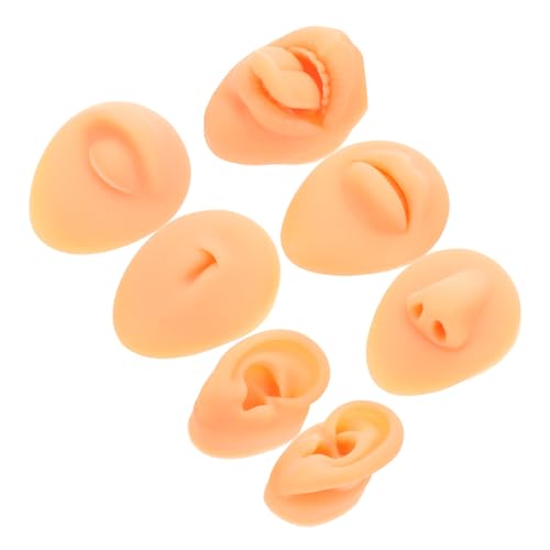 HAPINARY Piercing Practice Supplies 7pcs Silicone Face Model Ears Mouth Nose Tongue for Display and Training