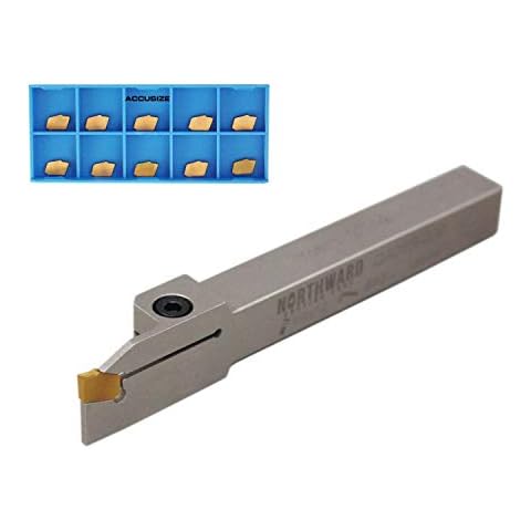 Accusize Industrial Tools 1/2'' Heavy Duty Indexable Grooving/Cut-Off Holder, Nickel Plated, with 11 Gtn-2 Tin Coated Carbide Inserts, 2415-5024INS Cover