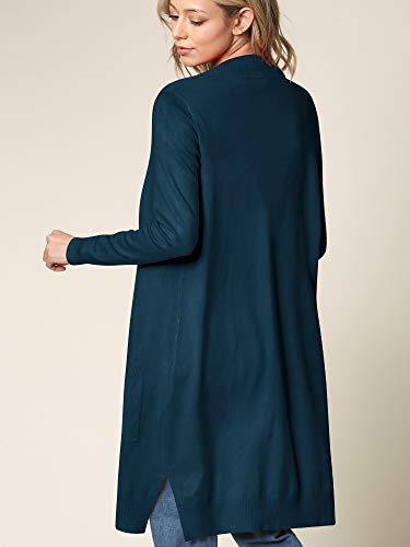 Image of Long Knit Cardigan with Pocket: Open Front, Long Sleeve, Solid Teal by Made By Johnny