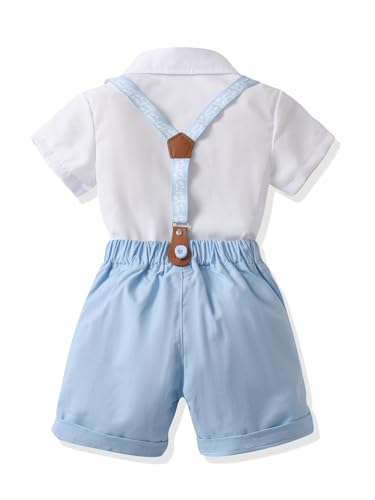 Image of Boys Summer Formal Outfit Set - Gentleman Baby Boy Outfit Toddler Suit Short Sleeve Bow Tie Shirt Pants