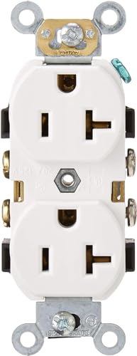 Leviton Duplex Receptacle Commercial Spec Grade Smooth Face 20 Amp 125 Volt Side Wire NEMA 5-20R 2-Pole 3-Wire Self-Grounding CR020-W White