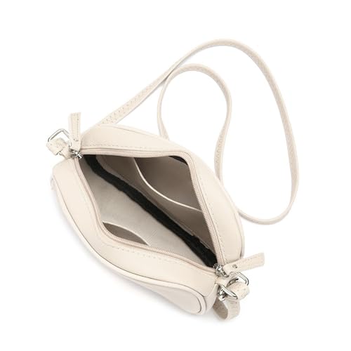 QKEPCY Damen Handy Umhängetasche Echtes Leder Crossbody Bag Damen Handytasche zum Umhängen Umhängetasche Damen Klein Moderne Taschen (Beige)