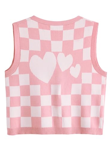 Verdusa Women's Checkered Cardigan Plaid Knit Sweater Vest Button Up V Neck Sleeveless Tops2