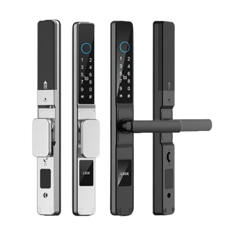 Waterproof Smart Door Lock Fingerprint APP Password RFID Card Keyless Digital Electronic Lock Aluminum/Glass Sliding(Black 3585h