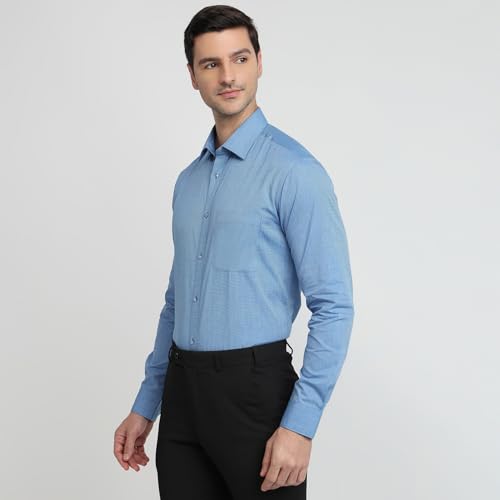 Image of Raymond Men Slim Fit Solid Pattern Pure Cotton Semi Cutaway Collar Full Sleeve Formal Shirt