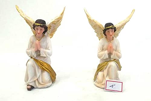 Vaticano Collezione Poly Marble Angel Set, 4 inch Height, White & Gold