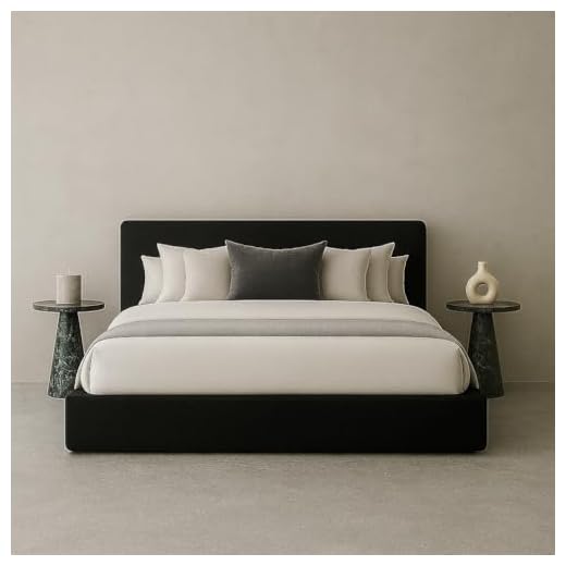 Cloud Bed Washable Unzippable Upholstered Soft Foam - RH- Square Frames- White Linen, Beige, Taupe, Black, Gray, Brown, Cream Boucle- 9 inch Box Spring-King-Queen (Black Linen, Queen Headboard)