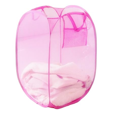 Foldable Pop Up Mesh Washing Laundry Basket Bag Bin Hamper Toy Tidy Storage Organiser (Light Pink)