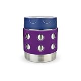 LunchBots Thermal 8 oz Triple Insulated Food Container - Hot 6 Hours or Cold 12 Hours - Leak Proof Thermos Soup Jar - All Stainless Interior - Navy Lid - Purple Dots
