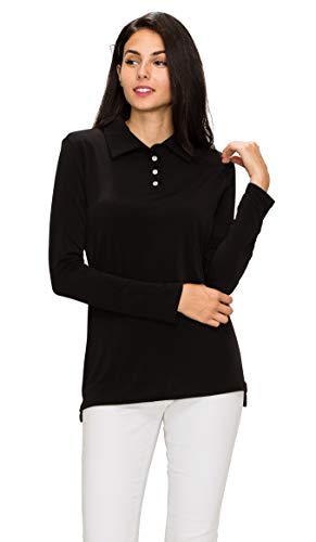 MBJ Womens Long Sleeve Polo Shirt Top with Buttons XL Black