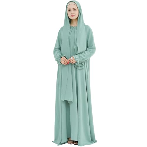 women muslim dress middle east arabian robe islamic modest dress with hijab scarf lace sleeve flowy abaya dress