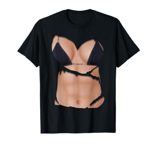 Camiseta de abdominales falsos, divertida, bikini, cuerpo, músculo, paquete de seis en 3D Camiseta