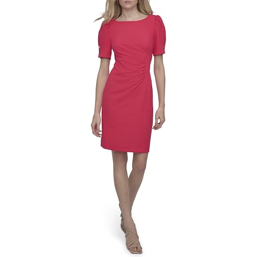Image of DKNY Women's Short Sleeve Ruched Knee Length Sheath Dress with Button Detail