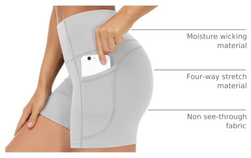 Image of THE GYM PEOPLE High Waist Yoga Shorts for Women's Tummy Control Fitness Athletic Workout Running Shorts with Deep Pockets