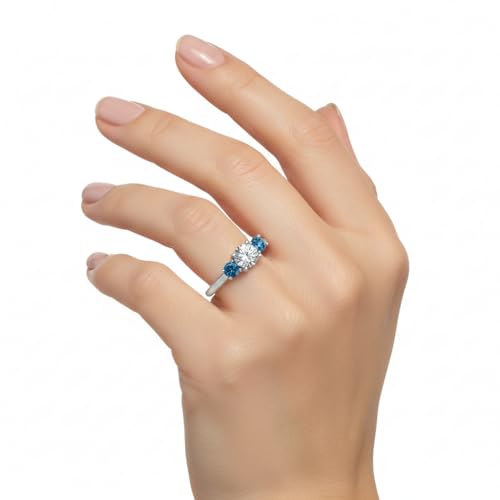 Image of Choose Your Gemstone Classic Three Stone Ring 925 Sterling Silver Round Shape 3 Stone Engagement Rings Everyday Jewelry Wedding Jewelry Handmade Gifts for Wife US Size 4 to 12