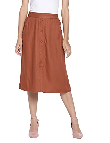Image of oxolloxo Women Regular Fit Cotton Pencil Solid Casual Coral Skirt