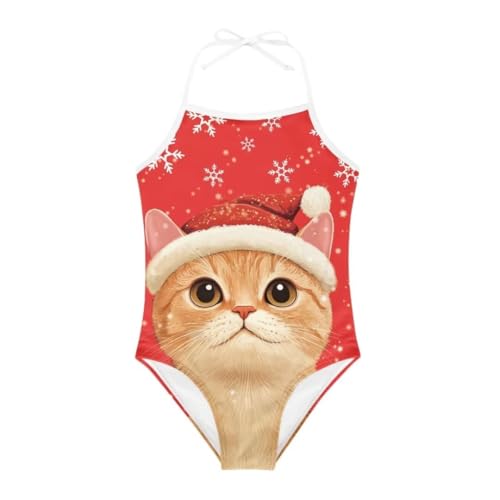 Image of Christmas Kids One-Piece Halter Swimsuits Beach Swimwear Bathing Suit for 3-10 Years Girls