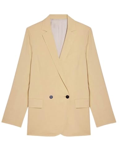 Blazer en lin femme croisé à revers cranté et boutons chics